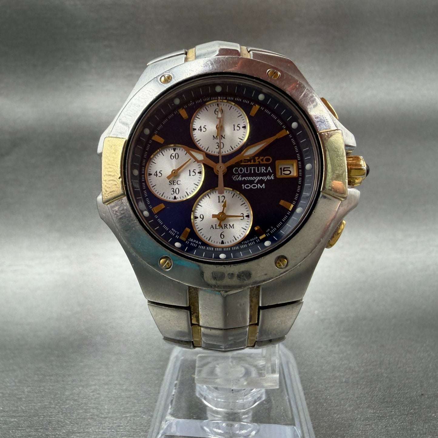 Seiko Couture Chronograph Watch Men 40mm Blue Dial Two Tone 7T62-0FA0 New Batt5