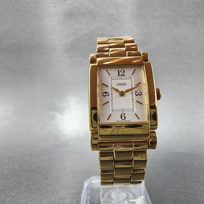 Coach Tank Watch Women 20mm White Dial Gold Tone Rectangle W015 New Battery5