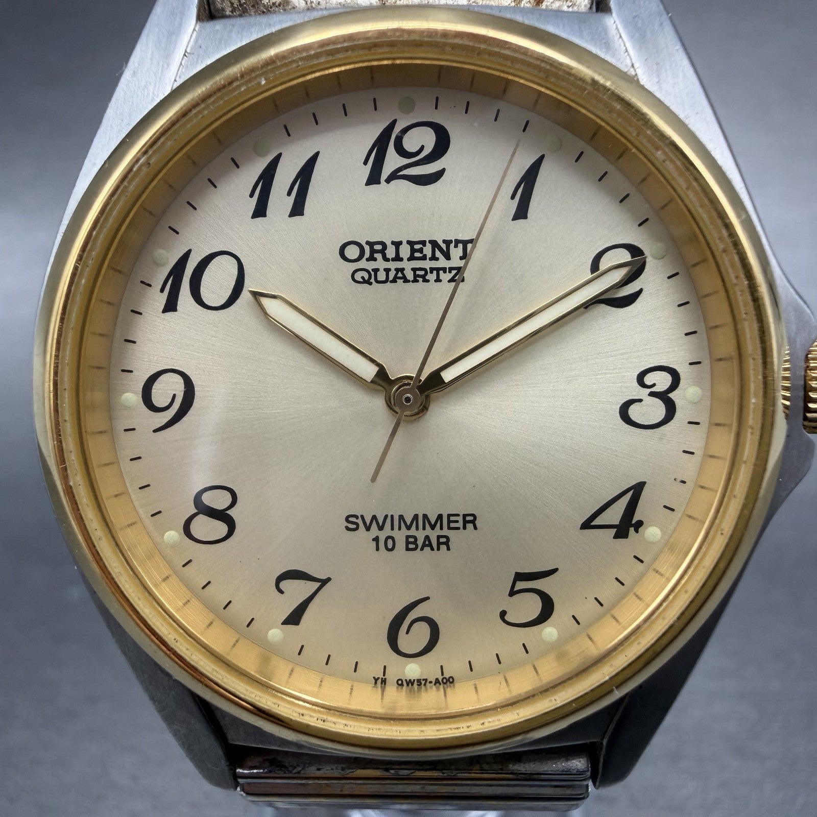 Orient Swimmer Watch Men 35mm Champagne Dial Two Tone Round QW57-B0 New Battery1