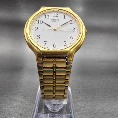 Seiko Watch Men 34mm White Dial Gold Tone Round V701-6K09 New Battery Vintage5