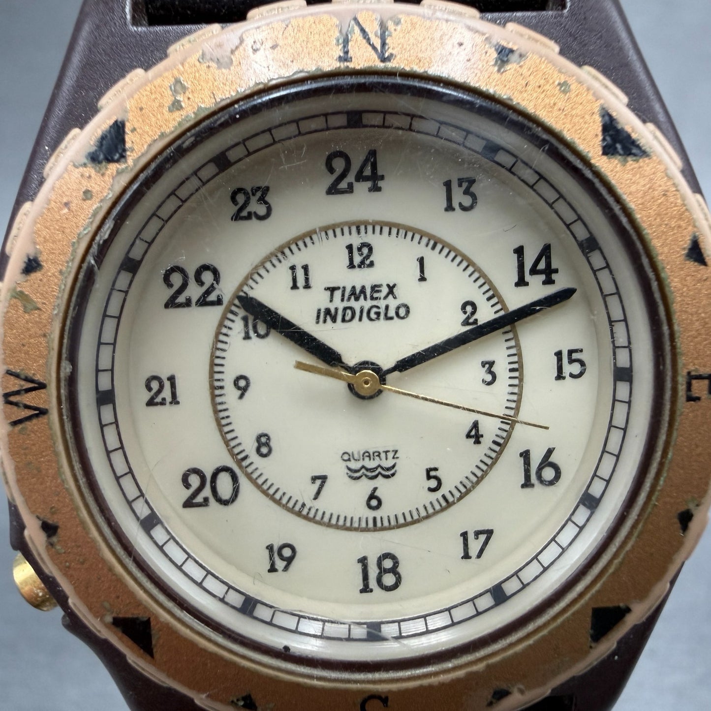 Timex Indiglo Adventurer Watch Men 38mm Cream Dial Brown Tone 42902 New Battery1