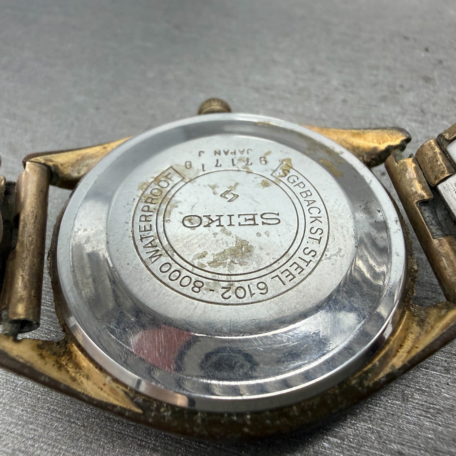 Seiko Sky Liner Watch Men 36mm Champagne Dial Gold Tone Manual 6102-8000 PARTS10