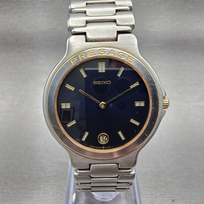 Seiko Presage Watch Men 32mm Blue Dial Two Tone Date Round 9539-6010 New Battery0