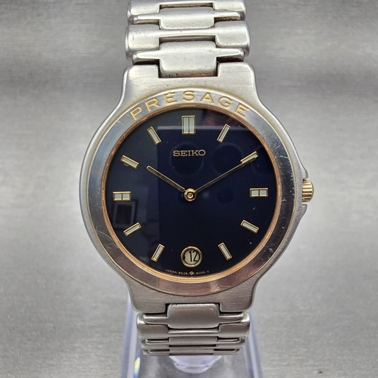 Seiko Presage Watch Men 32mm Blue Dial Two Tone Date Round 9539-6010 New Battery0