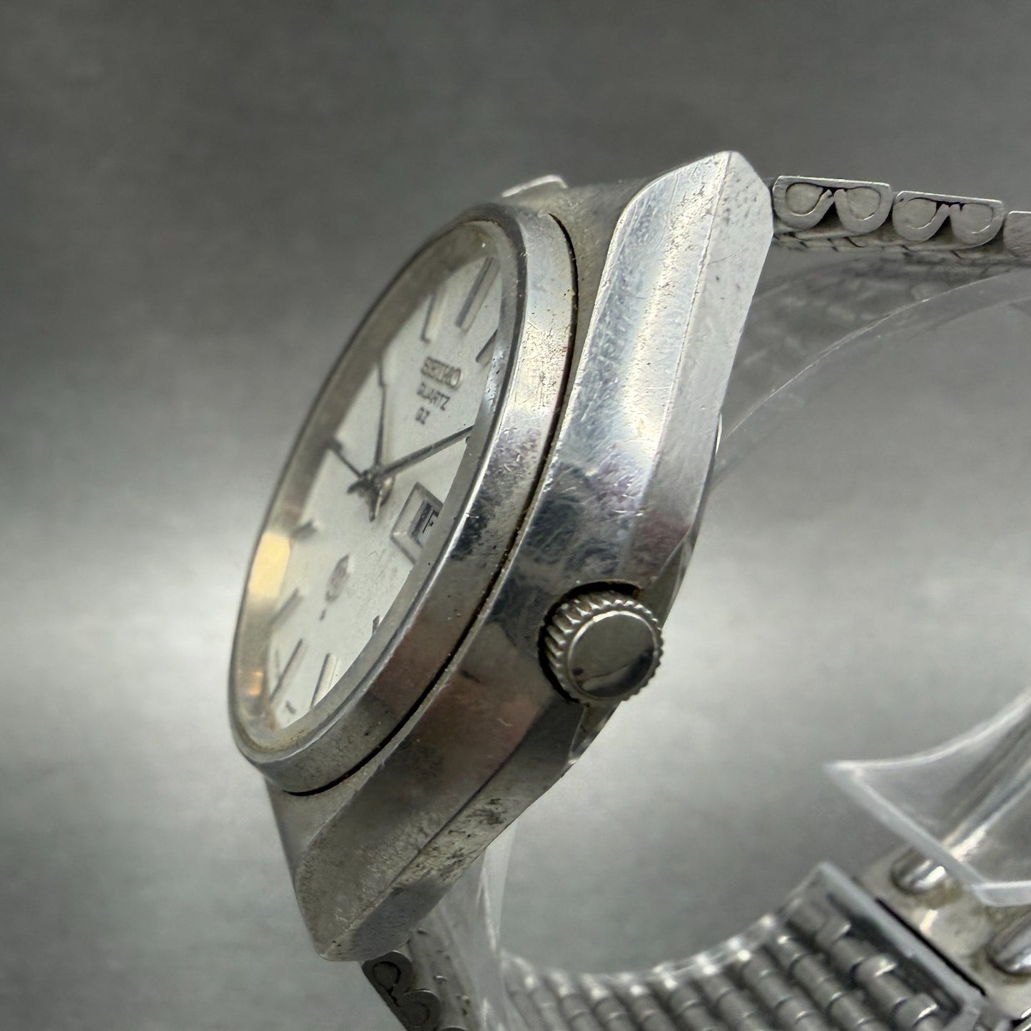 Seiko QZ Watch Men 37mm Silver Dial Silver Tone READ!!! Daydate 0923-8060 NewBat2