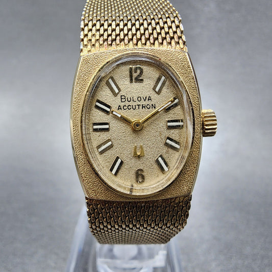 Bulova Accutron Watch Women 18mm Gold Dial Gold Filled Rectangle New Battery