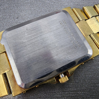 Longines Tank Watch Men 23mm Gold Dial Gold Tone Rectangle PARTS Vintage10