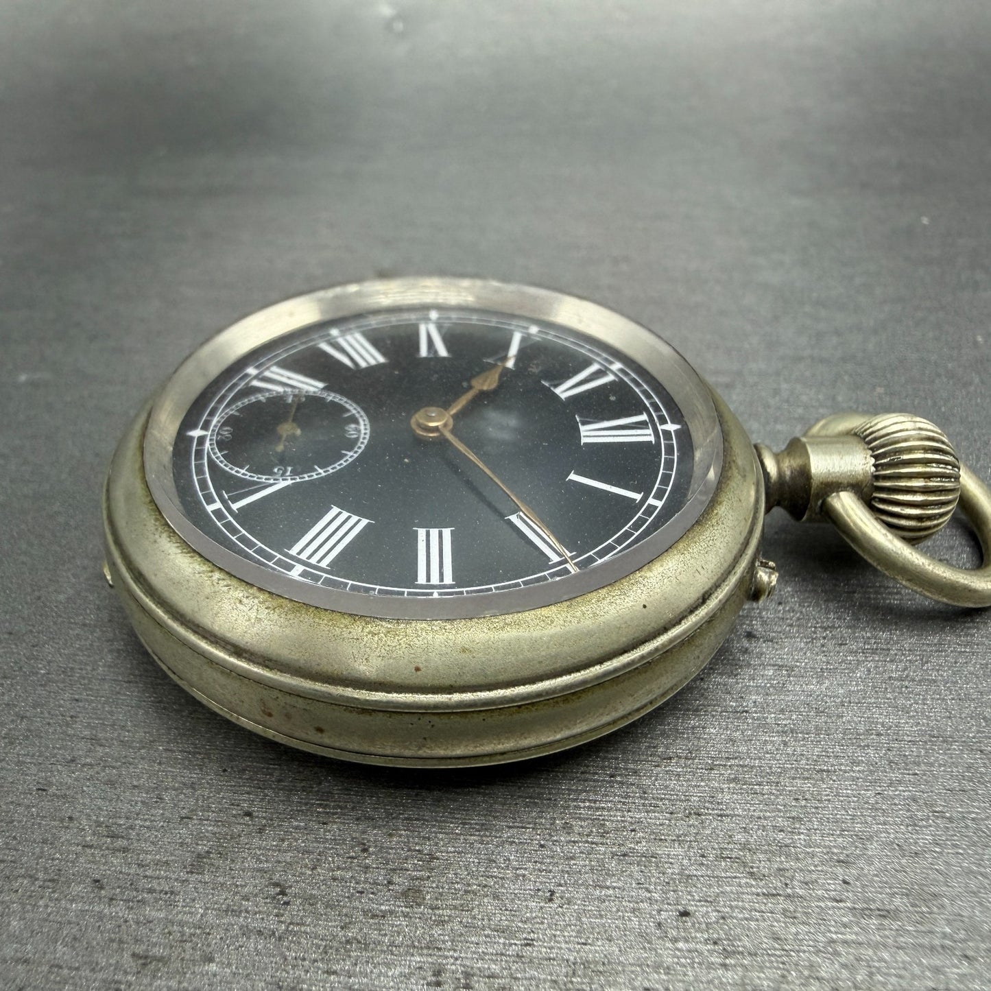 Longines Pocket Watch 49mm Black Dial Silver Case Round Manual Wind Runs VTG3