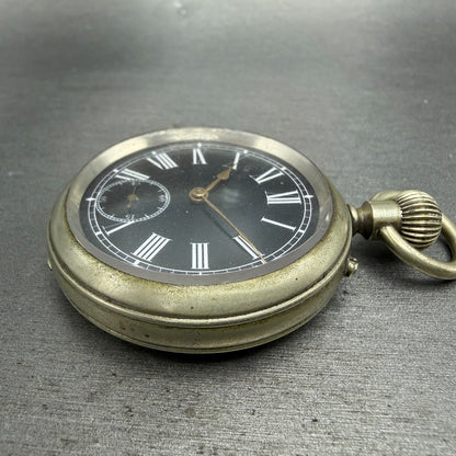 Longines Pocket Watch 49mm Black Dial Silver Case Round Manual Wind Runs VTG3