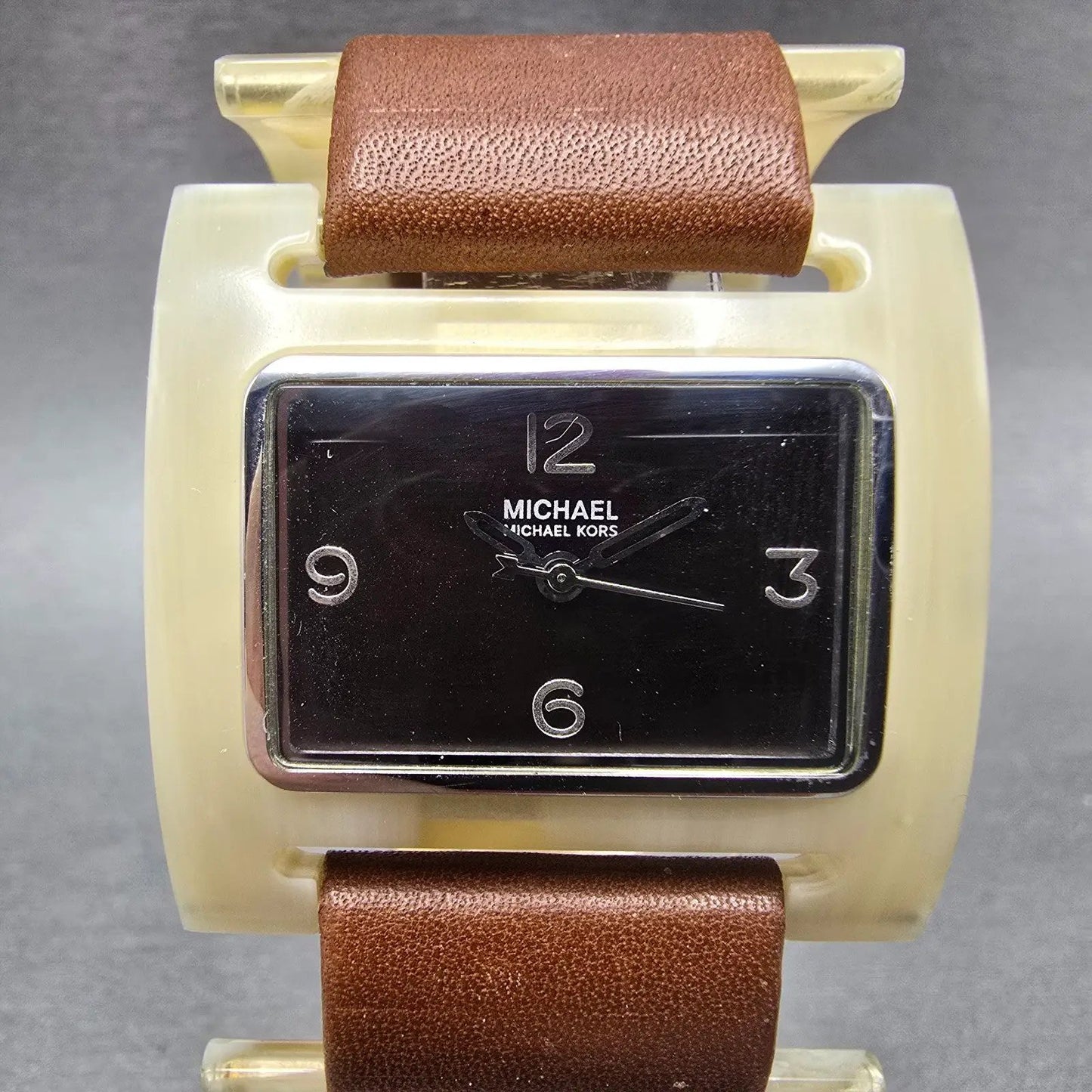 Michael Kors Watch Women 36mm Brown Dial Tan Tone Rectangle MK-4001 New Battery0