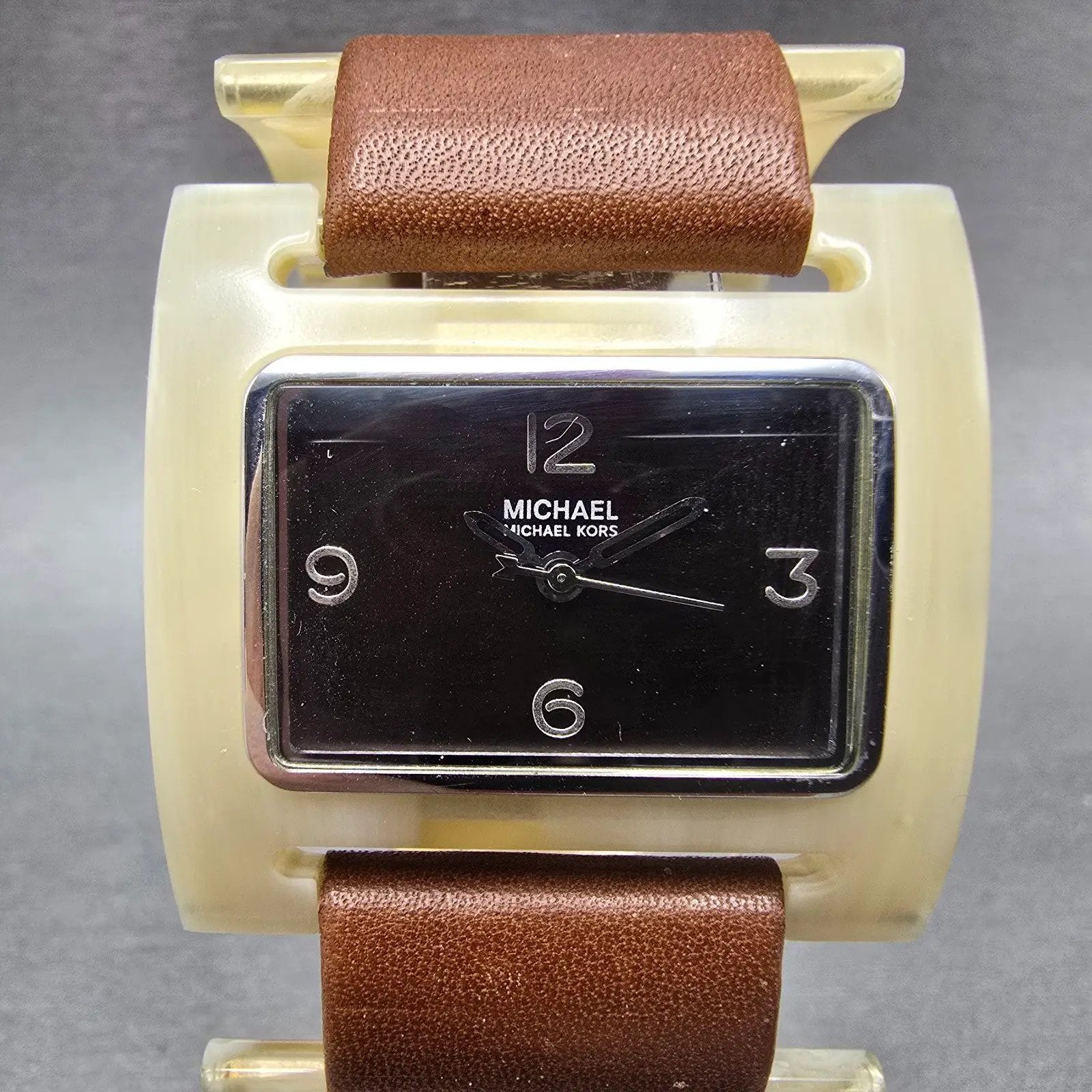 Michael Kors Watch Women 36mm Brown Dial Tan Tone Rectangle MK-4001 New Battery0