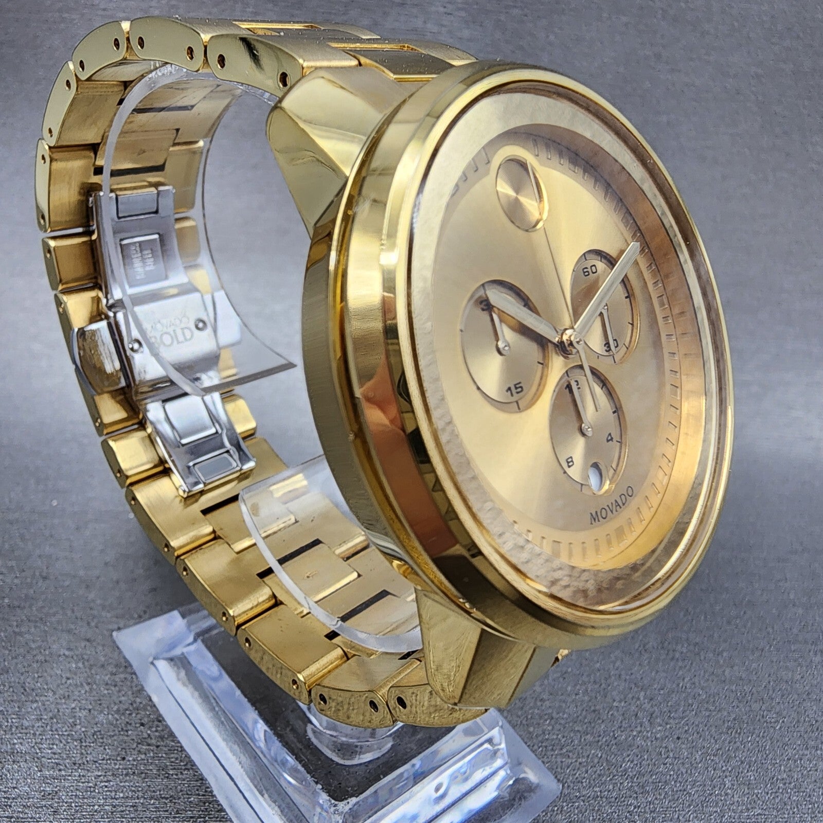 Movado Bold Chronograph Watch Men 44mm Gold Dial Gold Tone Round 3600278 New Bat3