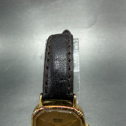 Seiko Watch Women 20mm Champagne Dial Gold Tone Square 7321-5070 New Battery 414