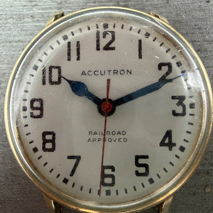 Bulova Accutron Railroad Approved Watch Men 34mm White Dial Gold Tone M9 PARTS2