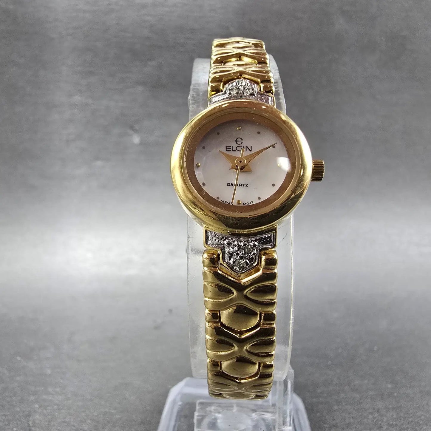 Elgin Watch Women 19mm MOP Dial Gold Tone Round EL764-017 New Battery5