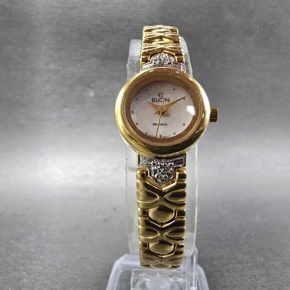 Elgin Watch Women 19mm MOP Dial Gold Tone Round EL764-017 New Battery5