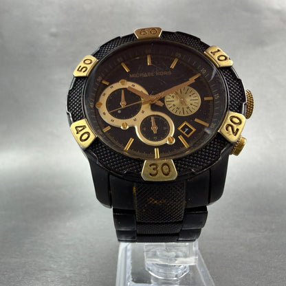 Michael Kors Chrono Watch Men 45mm Black Dial Two Tone Date Round MK-8088 NewBat5