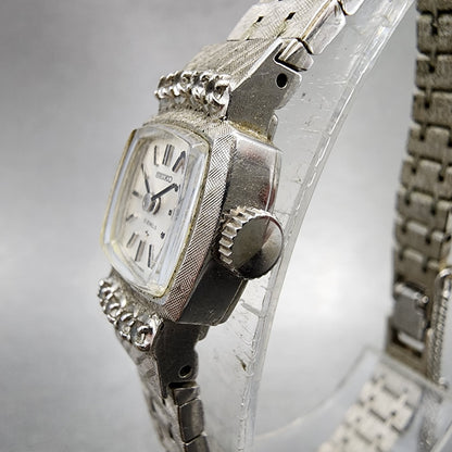 Seiko Watch Women 15mm Silver Dial White Gold Plated Diamonds Manual Wind Runs2