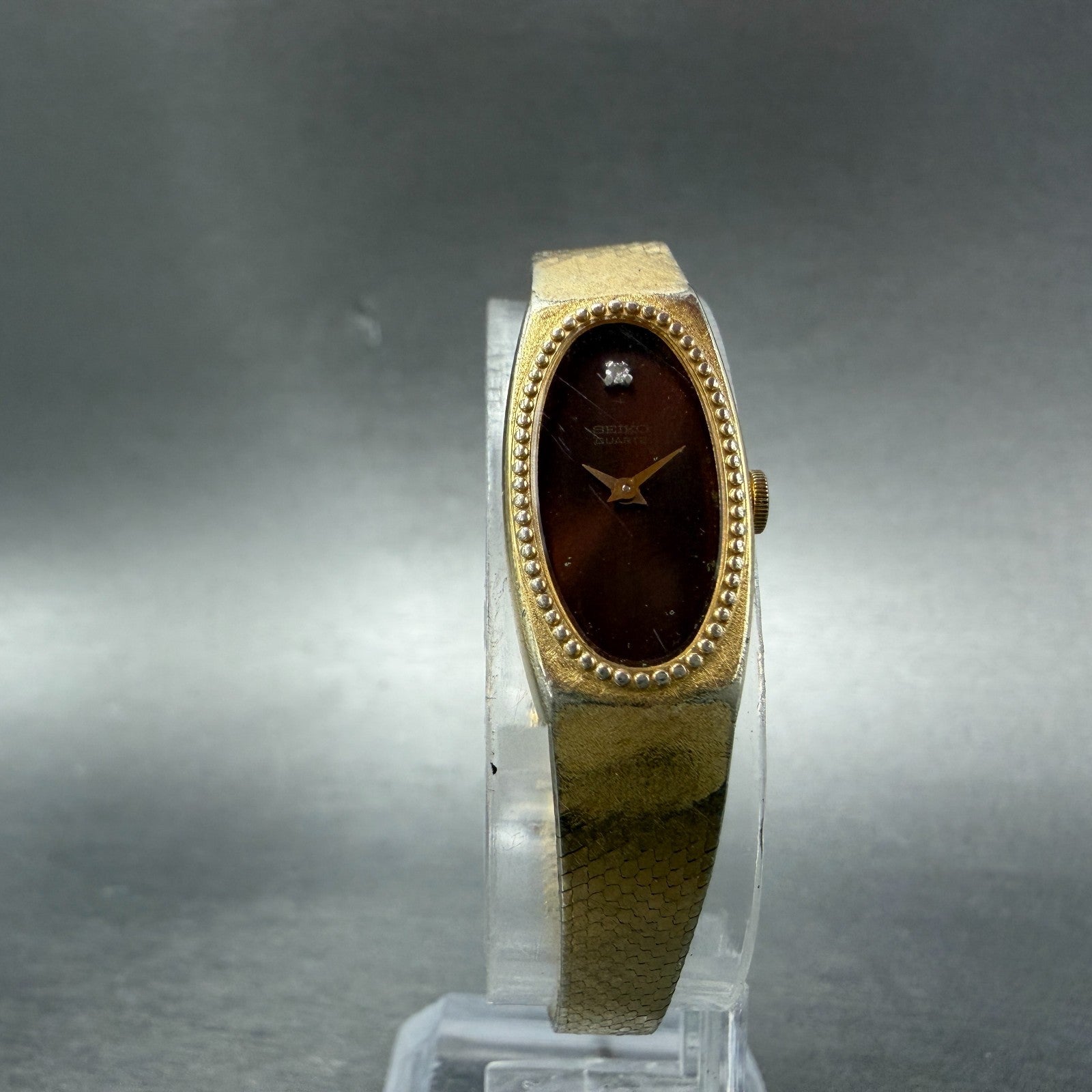 Seiko Tank Watch 13mm Women Brown Dial Gold Tone Rectangle 1320-5279 New Battery5
