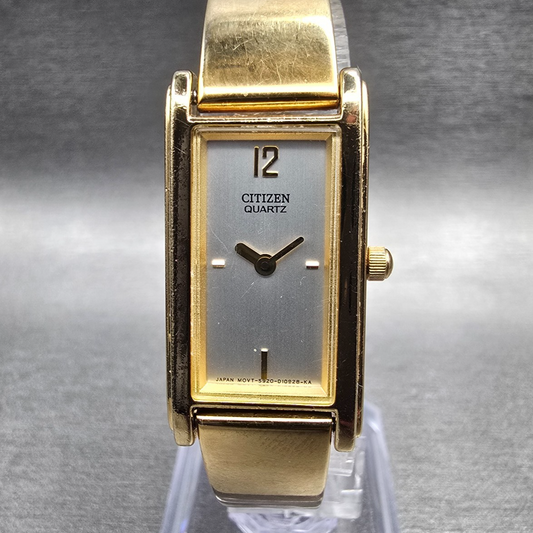 Citizen Watch Women 18mm Silver Dial Gold Tone Rectangle 5920-S93657 New Battery0