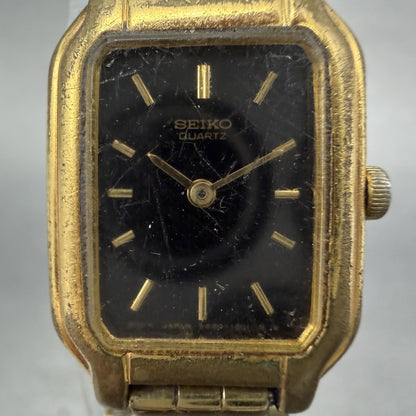 Seiko Tank Watch Women 17mm Black Dial Gold Tone Rectangle V400-5498 New Battery1