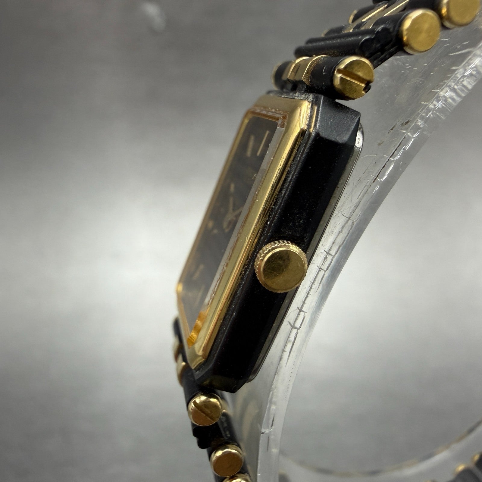 Seiko Tank Watch Women 14mm Black Dial Black & Gold Tone 2E20-5370 New Battery2