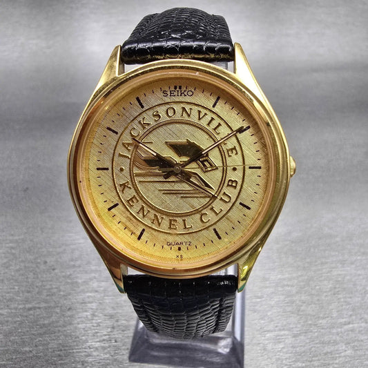 Seiko Watch Men 35mm Gold Dial Gold Tone Round 7N43-8A99 New Battery Vintage0
