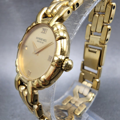 Raymond Weil Watch Women 24mm Gold Dial Gold Plated Round 3747 New Battery