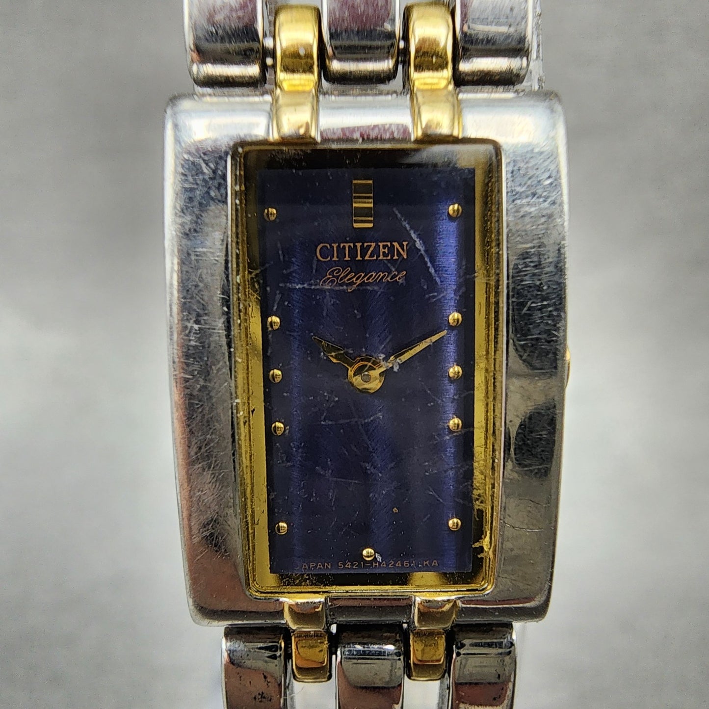 Citizen Elegance Tank Watch Women 15mm Blue Dial Two Tone Rectangle New Batt ABC1