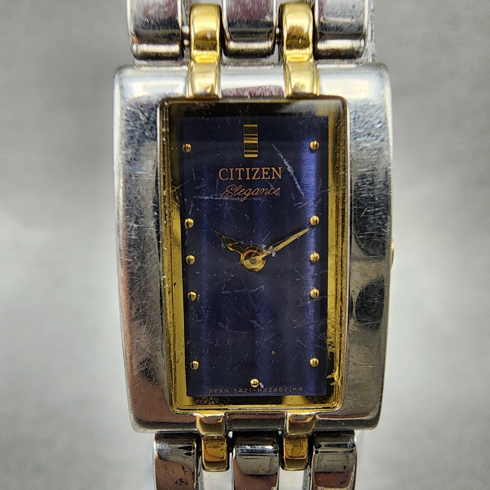 Citizen Elegance Tank Watch Women 15mm Blue Dial Two Tone Rectangle New Batt ABC1