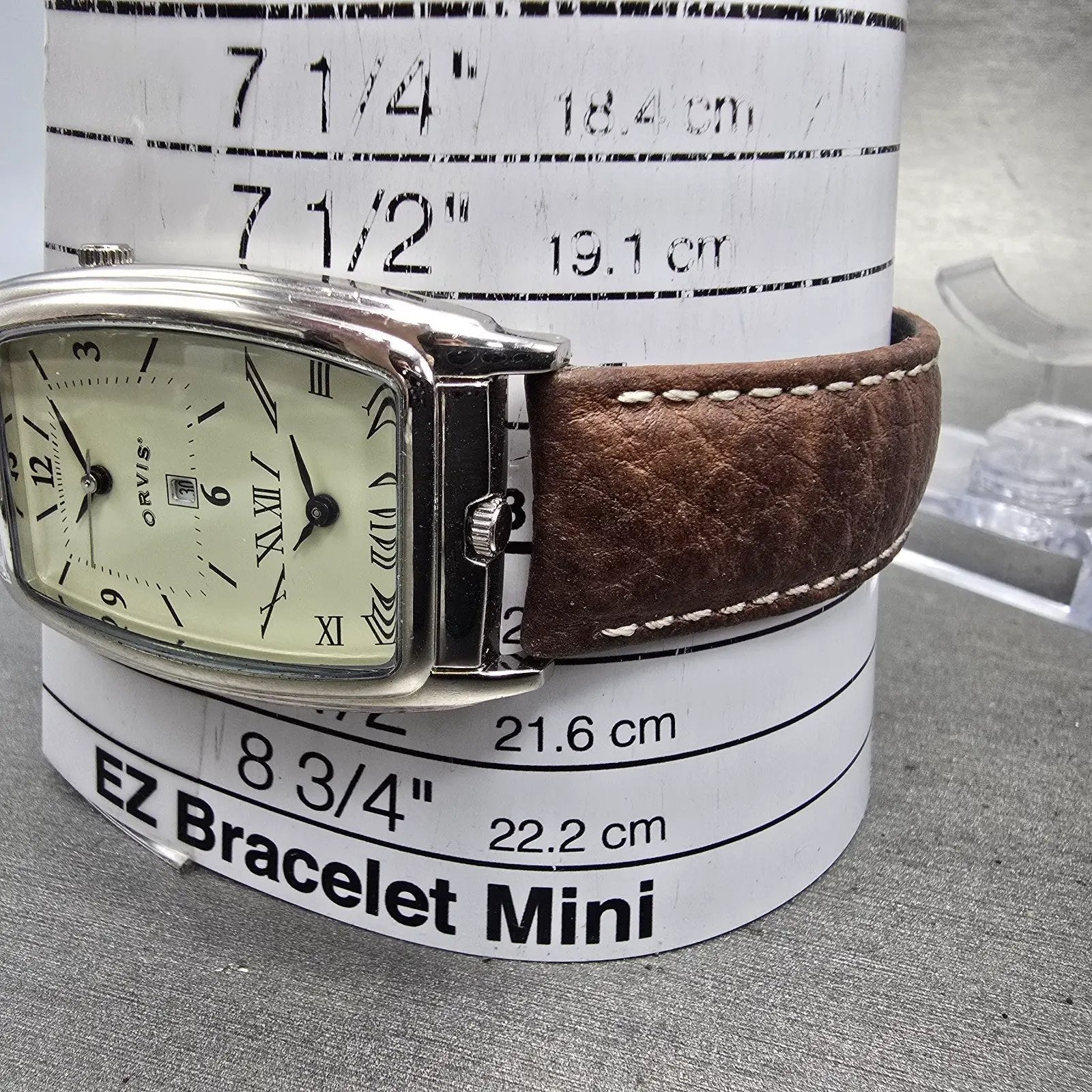 Orvis Dual Time Tank Watch Men 29mm Cream Dial Silver Tone Leather New Battery10