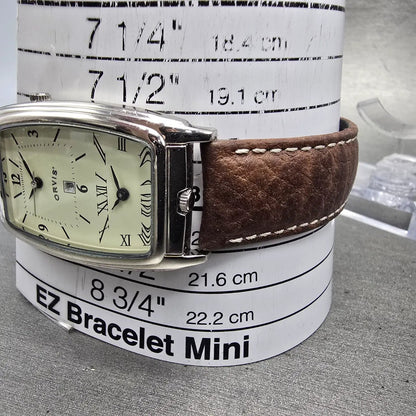 Orvis Dual Time Tank Watch Men 29mm Cream Dial Silver Tone Leather New Battery10