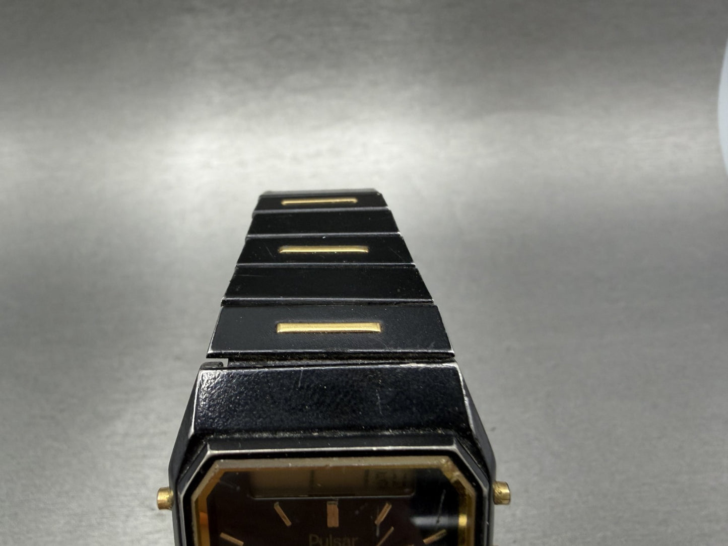 Pulsar Analog Digital Watch Men 30mm Black Dial Black Gold Chrono READ!!! V0314