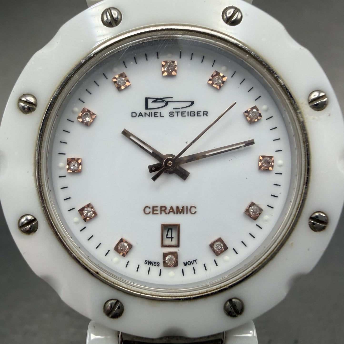 Daniel Steiger Watch Women 35mm White Dial Steel Ceramic Date 8092L New Battery1