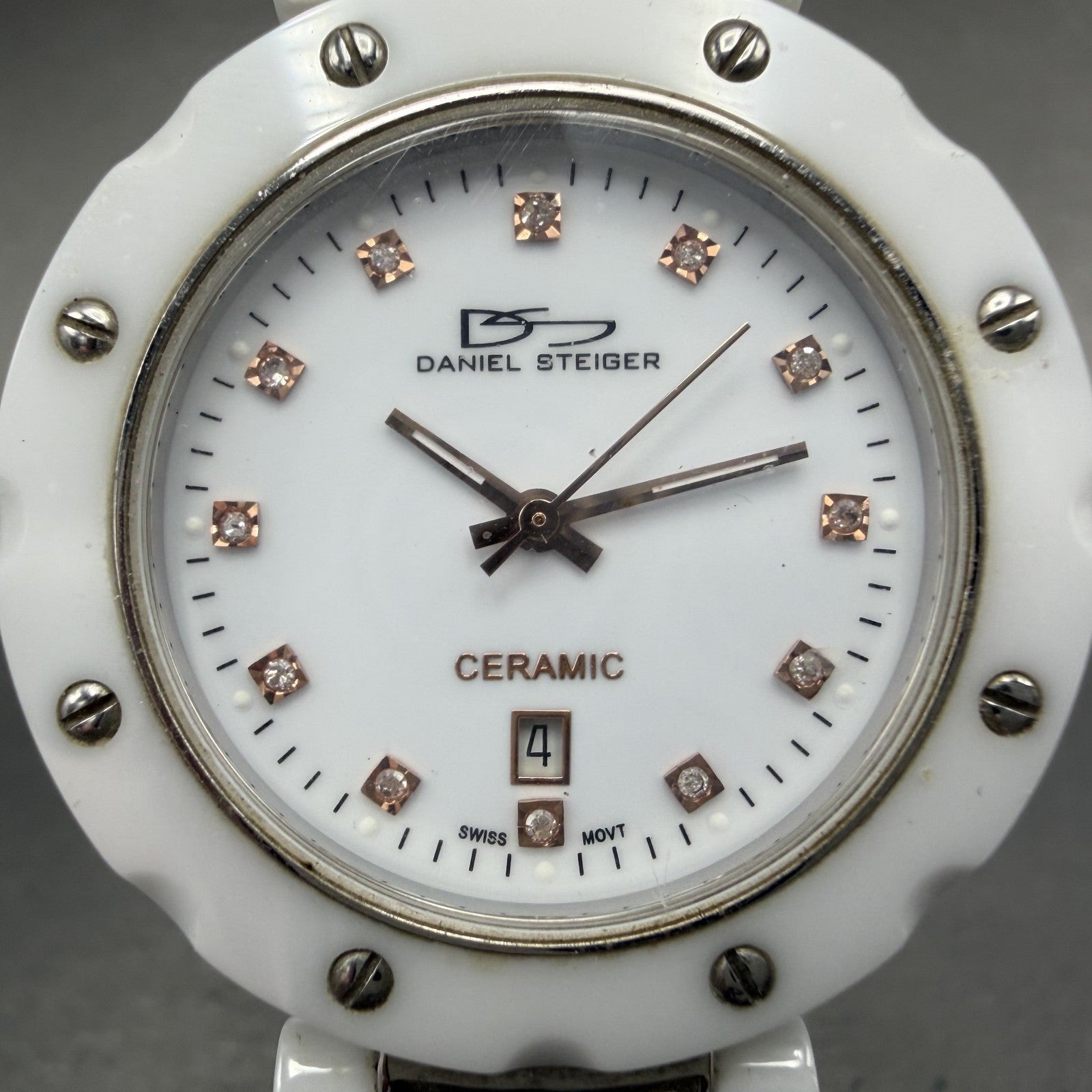 Daniel Steiger Watch Women 35mm White Dial Steel Ceramic Date 8092L New Battery1