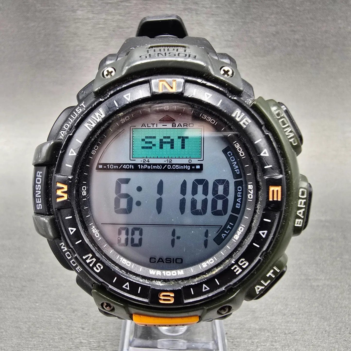 Casio Pathfinder PAG-40 Watch Men 53mm Digital Black Triple Sensor New battery P0