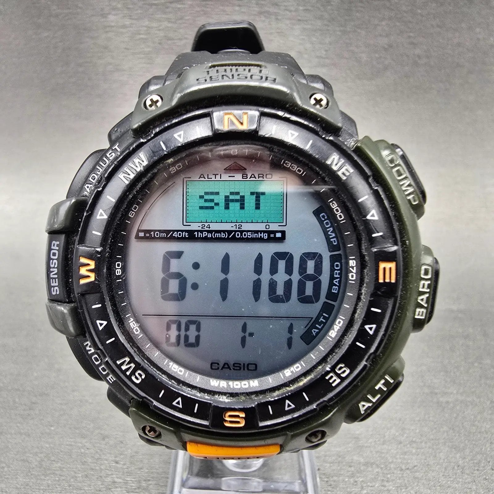 Casio Pathfinder PAG-40 Watch Men 53mm Digital Black Triple Sensor New battery P0
