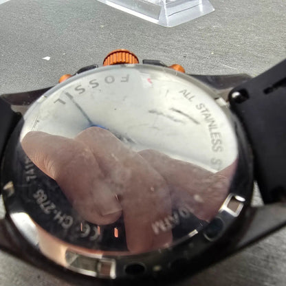Fossil Chronograph Watch Men 43mm Black Dial Gray Tone Orange CH-2785 New Batt Q10