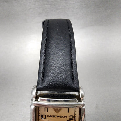 Emporio Armani Tank Watch Women 24mm Cream Dial Steel Rectangle AR0204 New Batt4