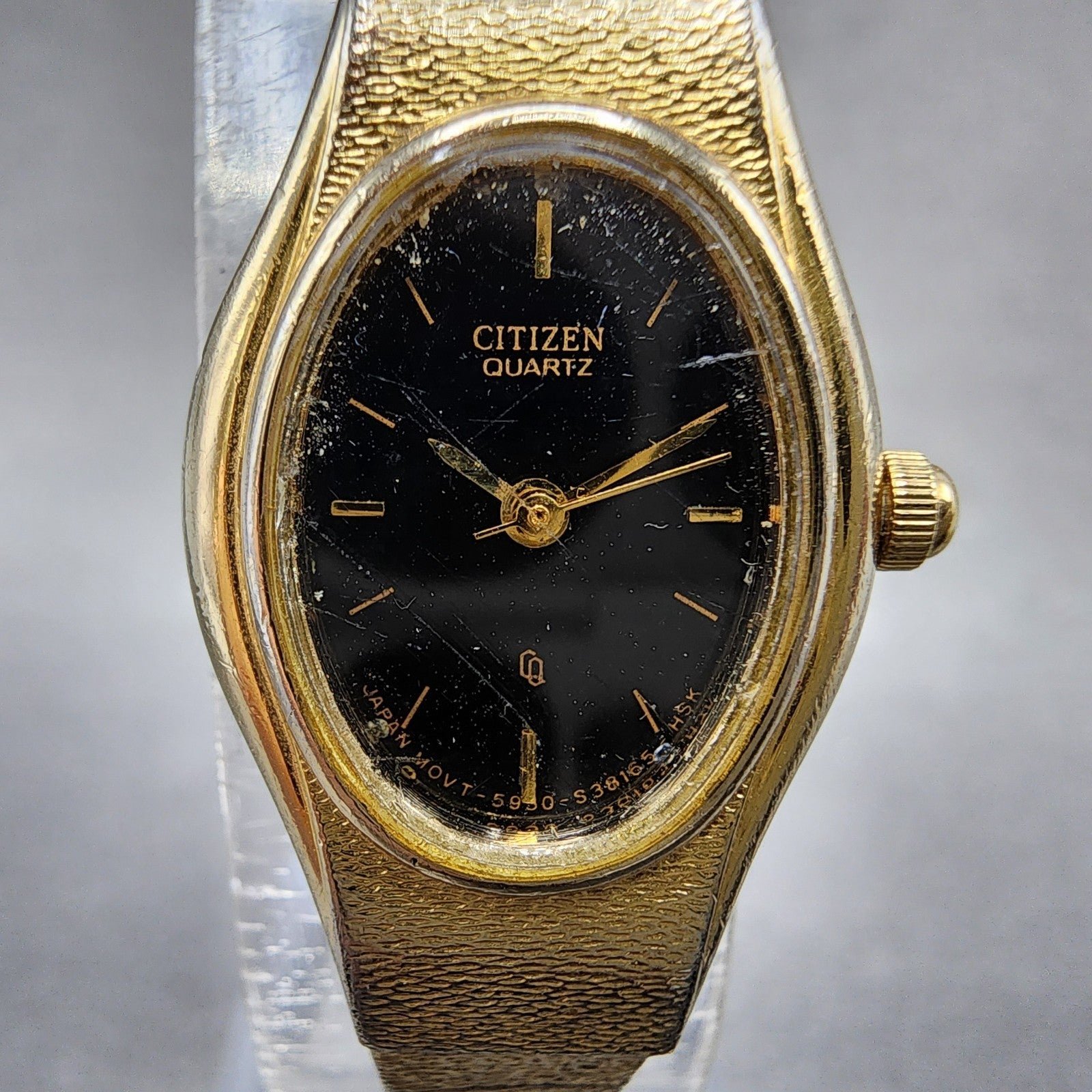 Citizen CQ Watch Women 17mm Black Dial Gold Tone Oval 5930S25350 New Battery1