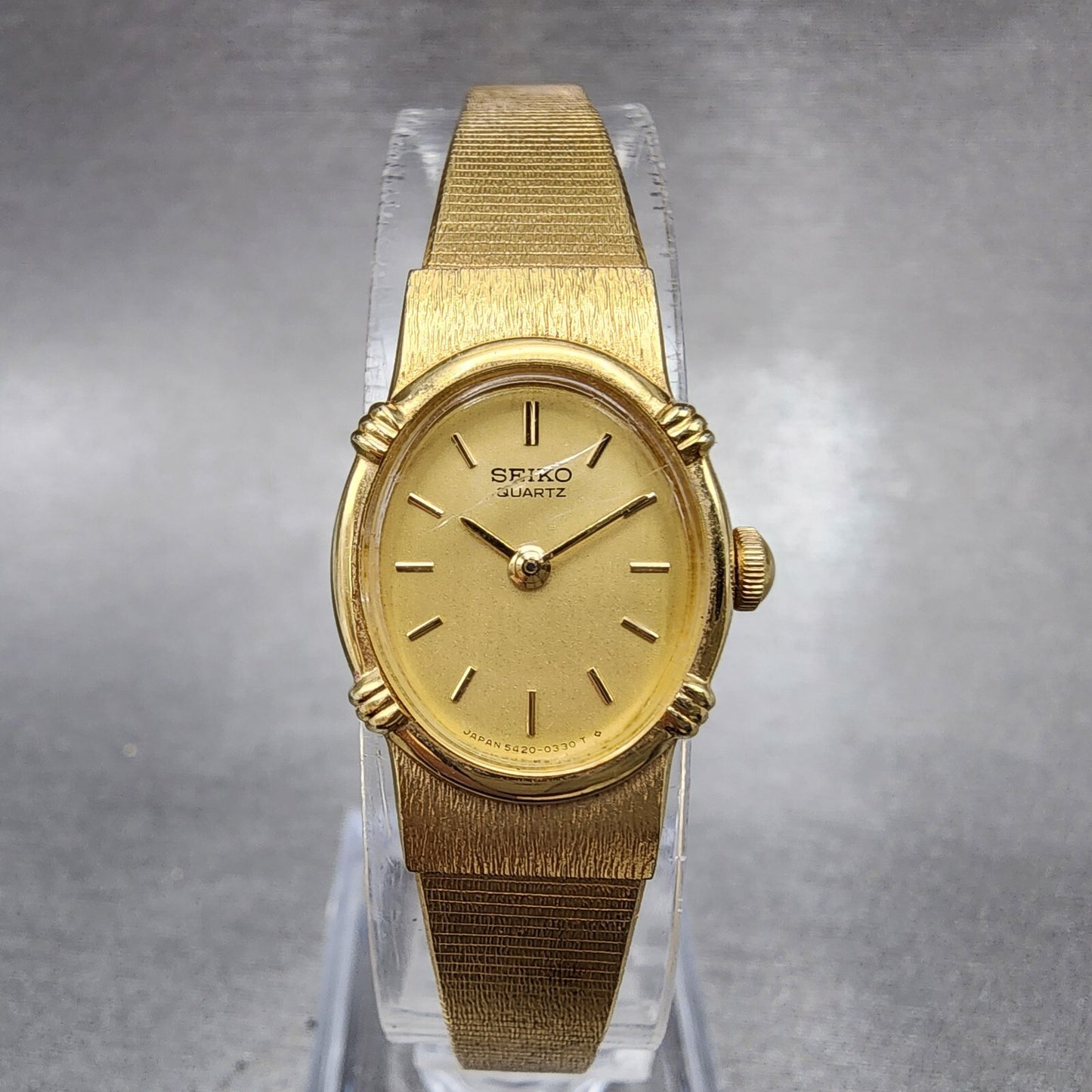 Seiko Watch Women 17mm Gold Dial Gold Tone Oval 54205159 New Battery0