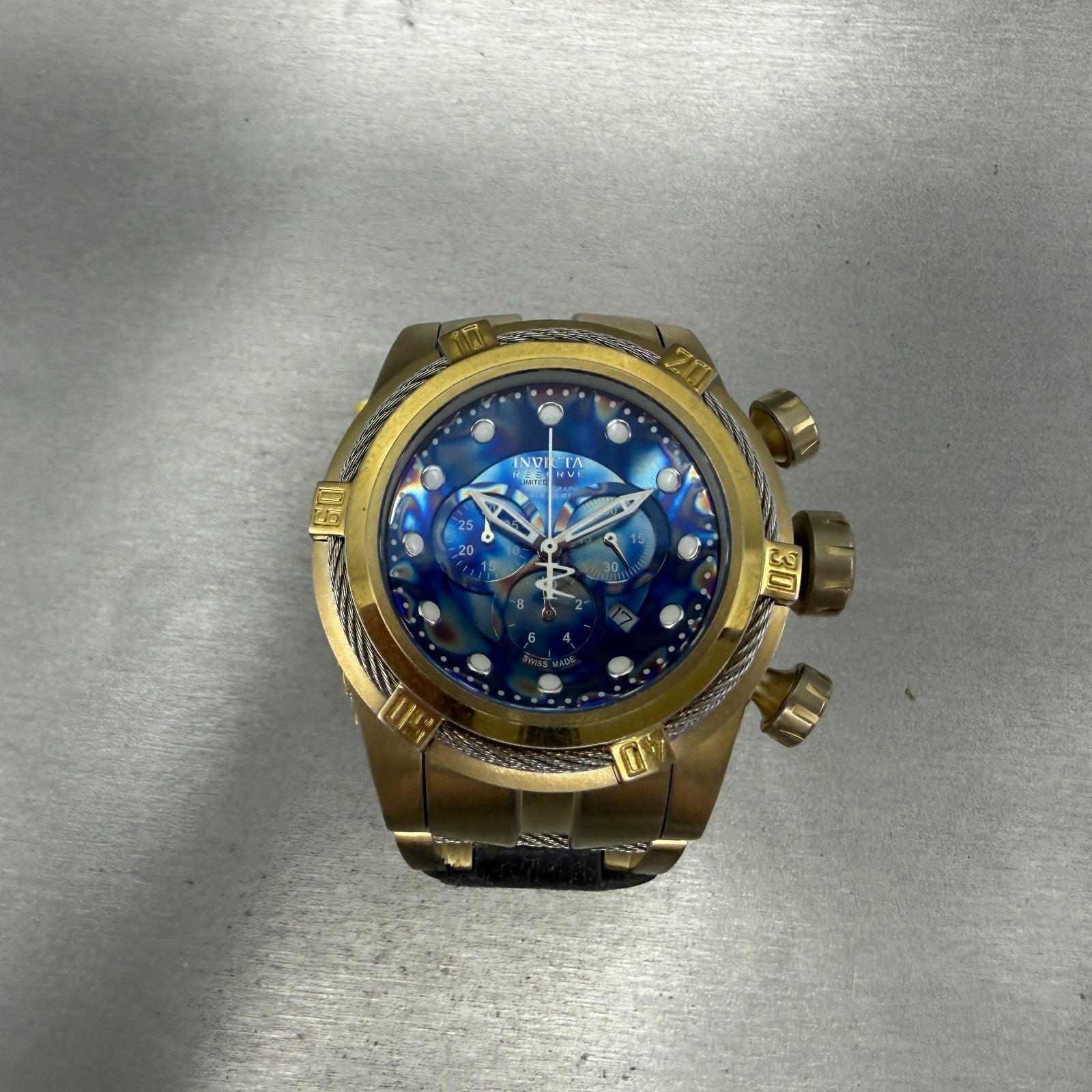 Invicta Reserve Bolt Zeus Empire Watch Men 54mm Blue Dial Gold Tone 17375 Newbat0