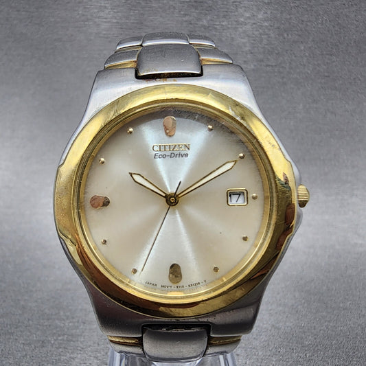Citizen Eco-Drive Watch Men 36mm White Dial Two Tone Date Round E110-K16768 Runs