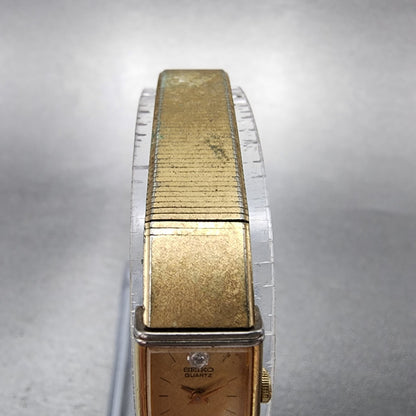 Seiko Tank Watch Women 12mm Gold Dial Gold Tone Rectangle 2E20-5409 New Battery3