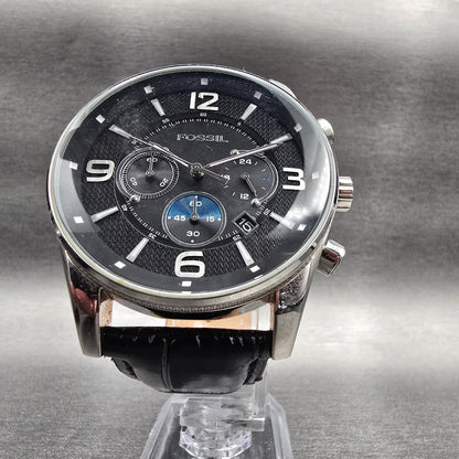 Fossil Chronograph Watch Men 46mm Black Dial Silver Tone Date FS-4387 New Batt5