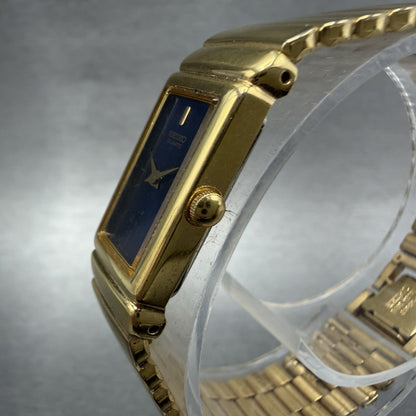 Seiko Tank Watch Women 13mm Blue Dial Gold Tone Rectangle 2E20-6759 New Batt ABC2