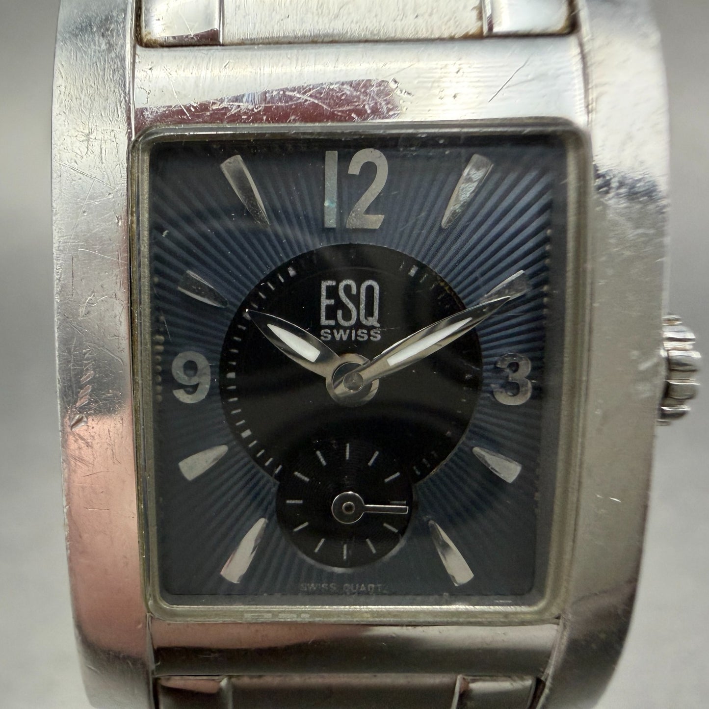 ESQ Tank Watch Women 21mm Blue Dial Silver Tone Small Seconds E5298 New Battery1