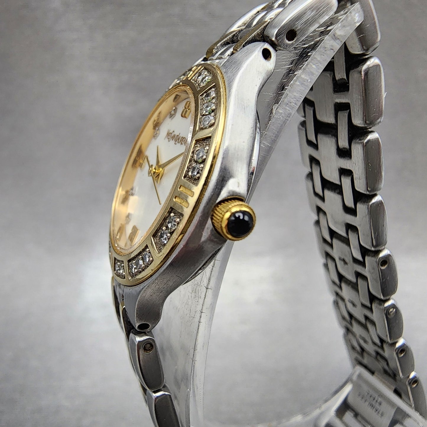Yves Saint Laurent Watch Women 25mm MOP Dial Two Tone Diamond Bezel New Battery2