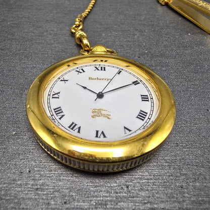 Burberry Pocket Watch Men 38mm White Dial Gold Tone Round New battery Vintage3