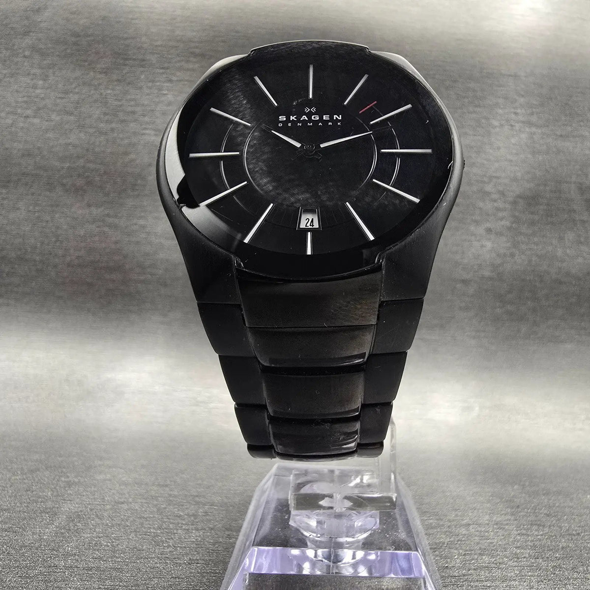 Skagen Watch Men 41mm Black Dial Titanium Date Round SKW6031 New Battery5